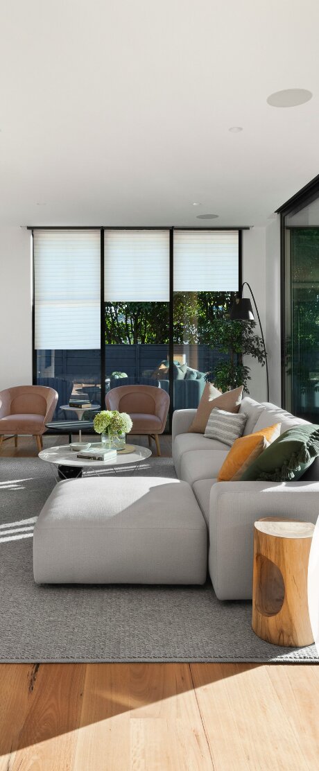 ClimaCell shades installed in a bright contemporary living room